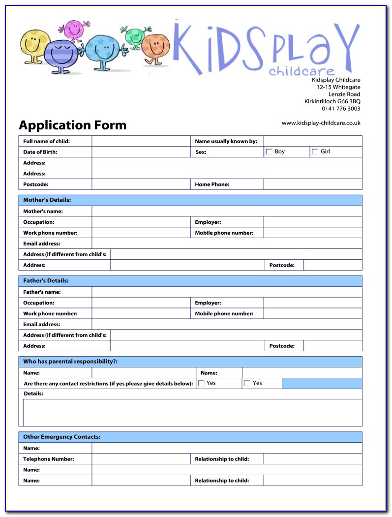 Daycare Registration Form Template Word