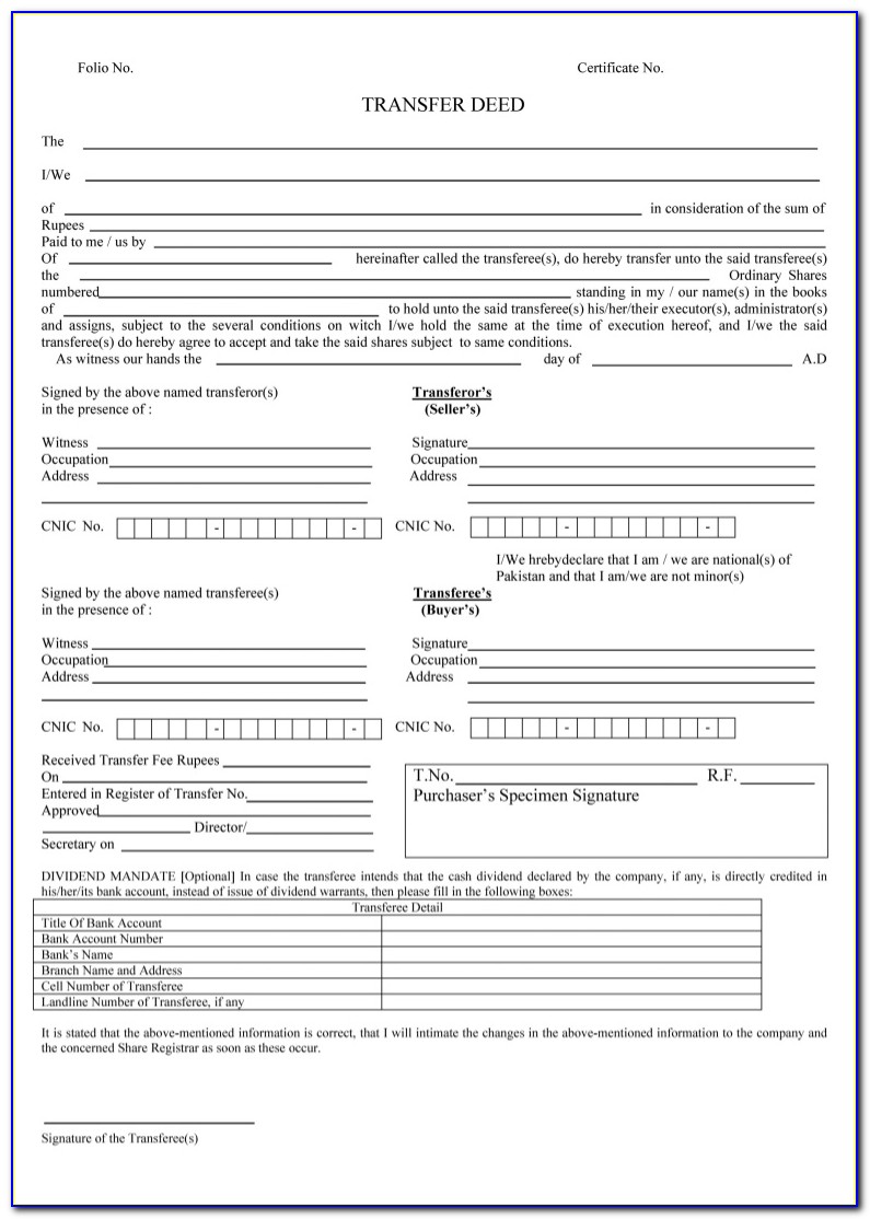 Deed Of Conveyance Form