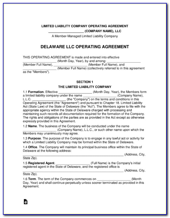 Delaware Llc Operating Agreement Template