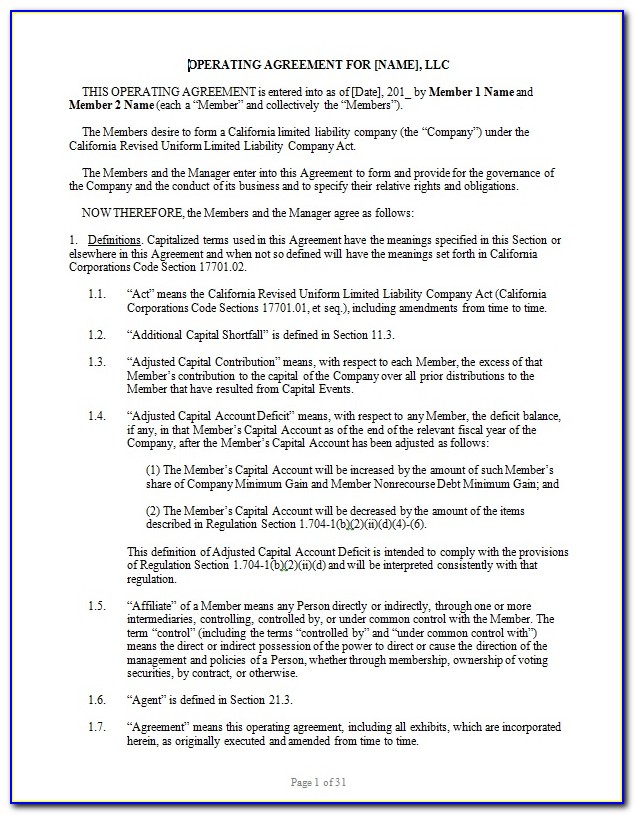 Delaware Series Llc Operating Agreement Form