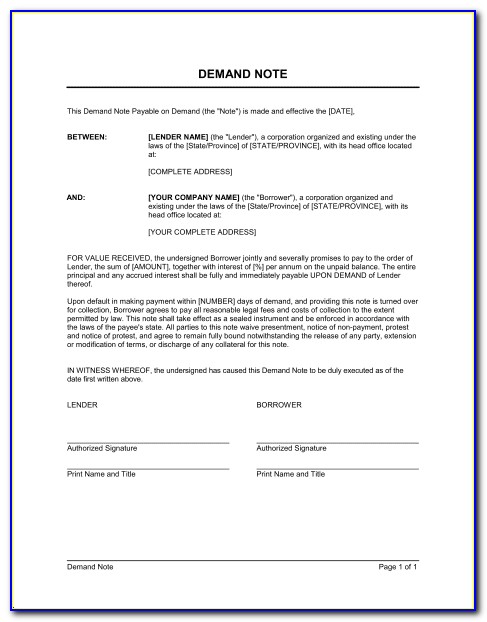 Demand Note Payable Template