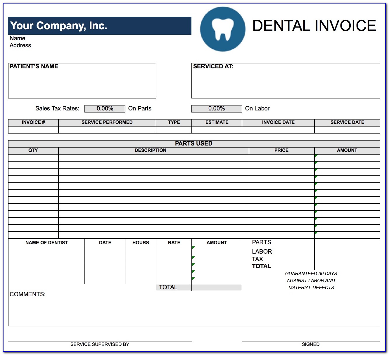 Dental Hygienist Invoice Template