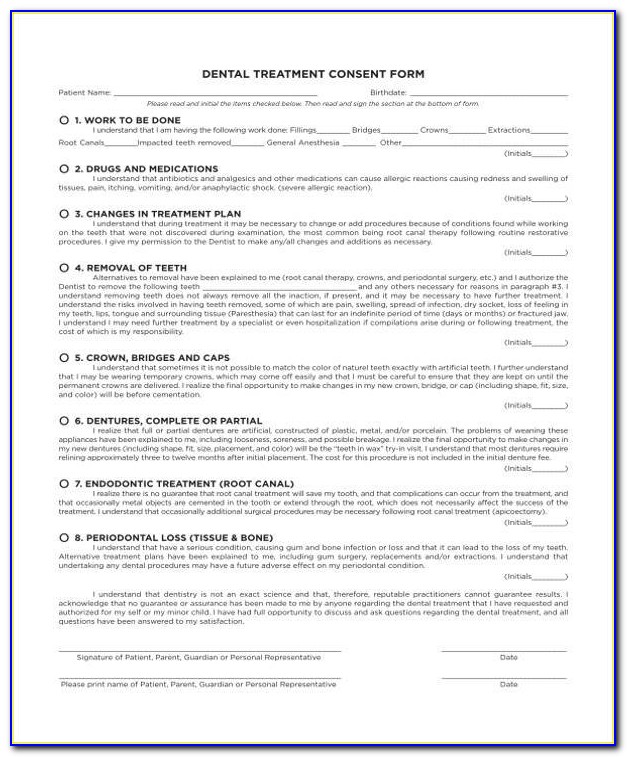 Dental Treatment Plan Consent Form