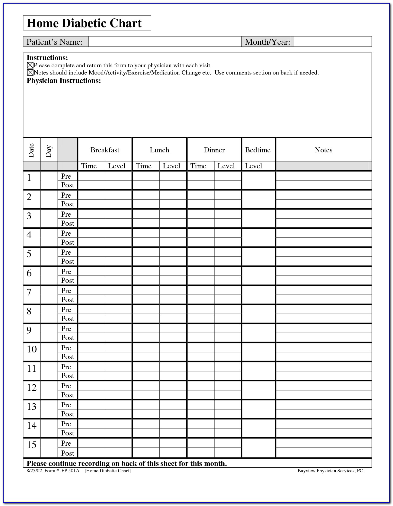Diabetic Chart Template Excel