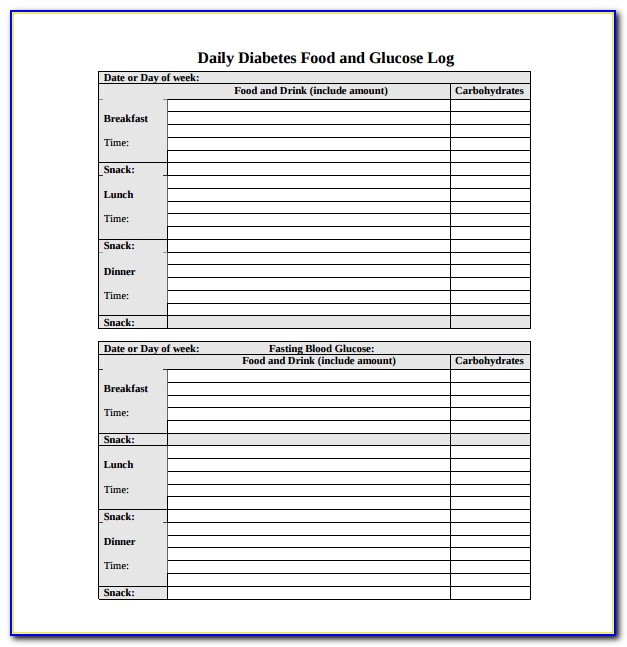 Diabetic Food Diary Sheet