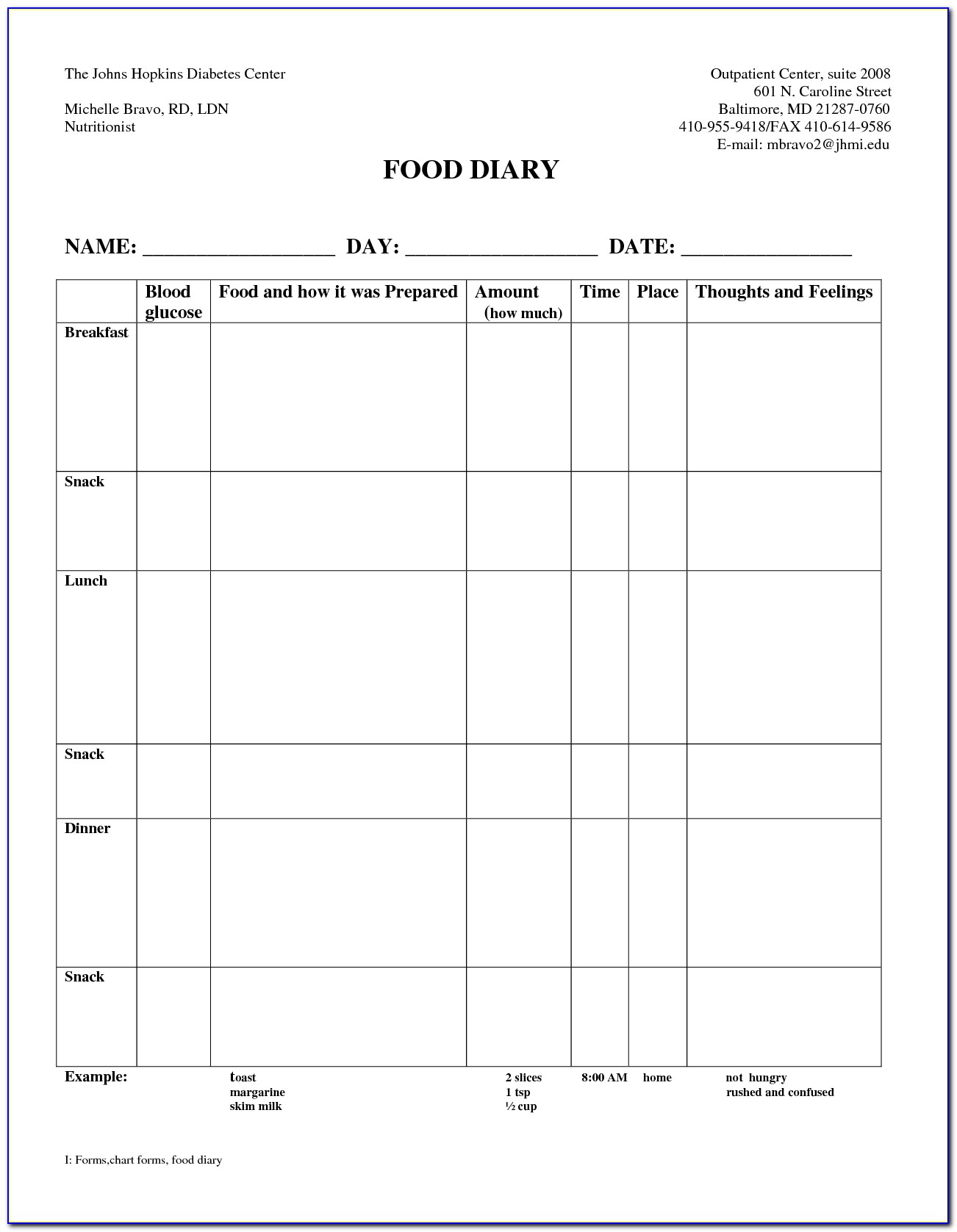 Diabetic Food Diary Template Excel