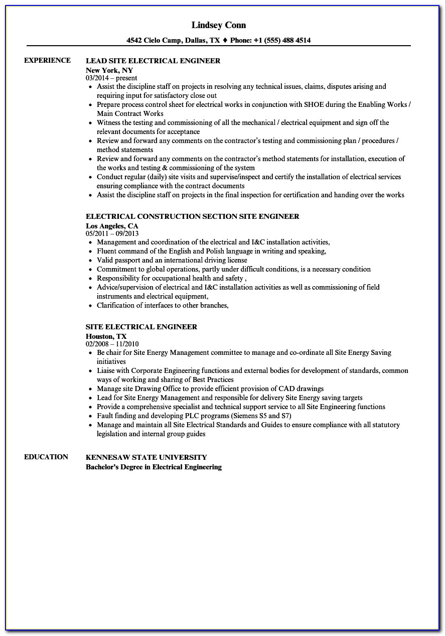Diploma Electrical Engineer Resume Format