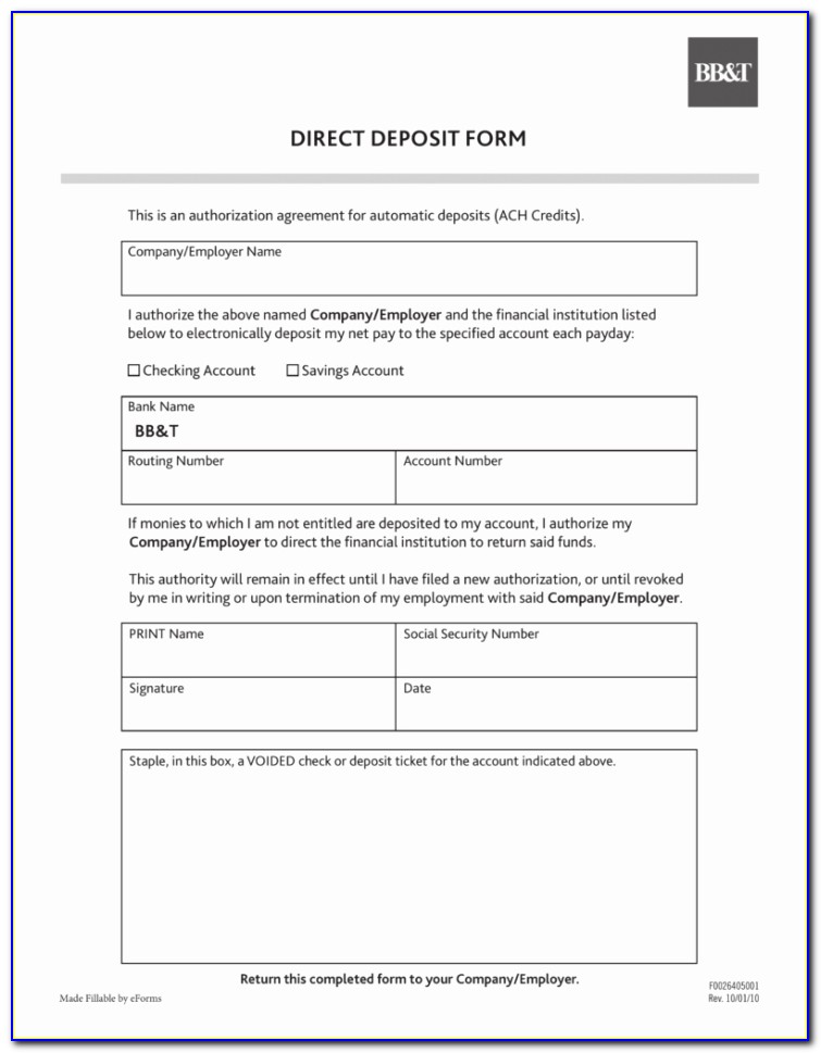 Direct Deposit Form Template Pdf
