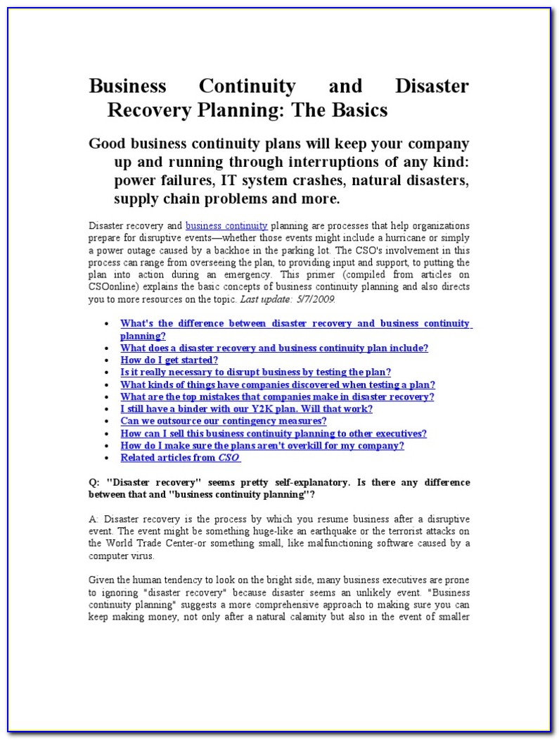 Disaster Recovery And Business Continuity Plan Template