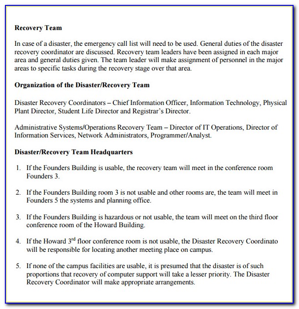 Disaster Recovery Plan Template For Banks