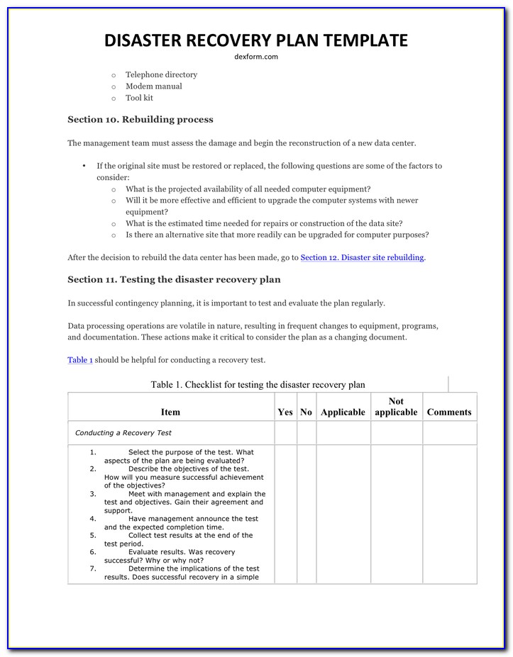 Disaster Recovery Test Plan Template Doc