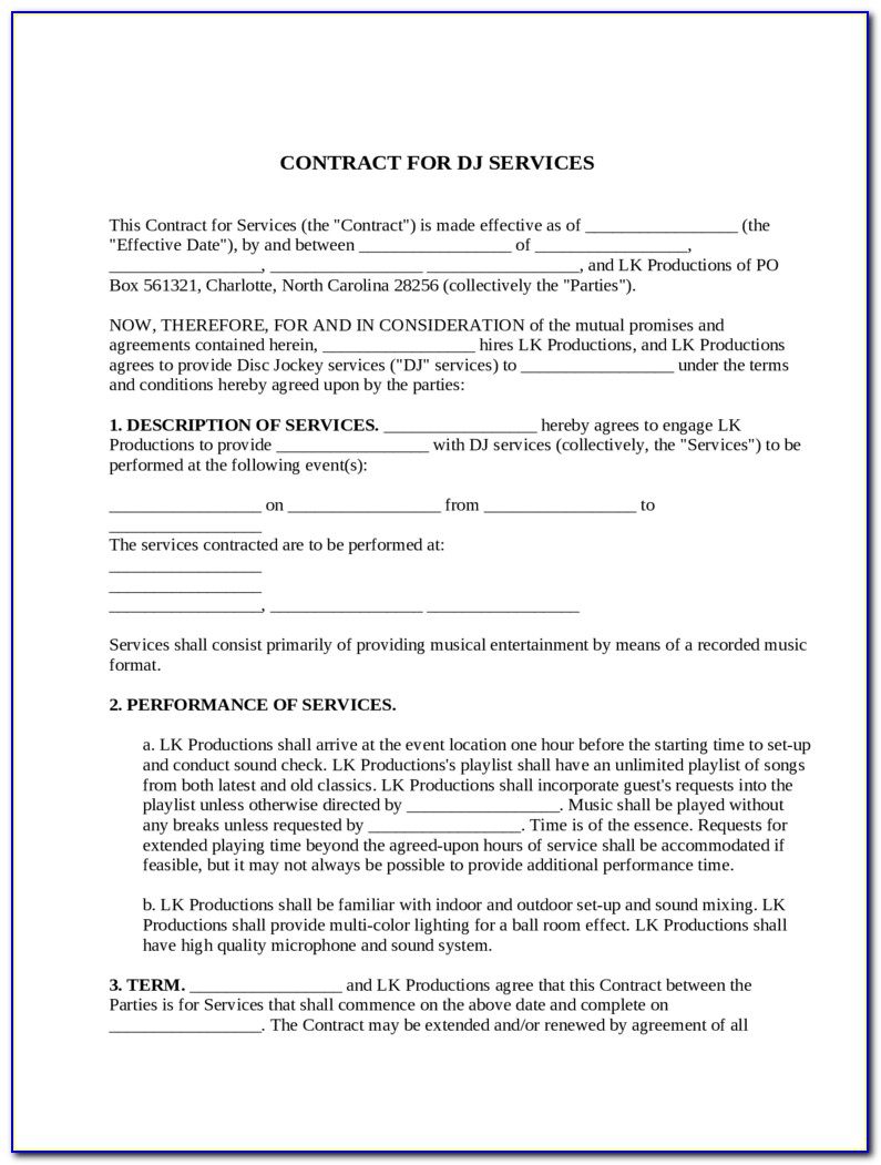 Disc Jockey Contract Sample