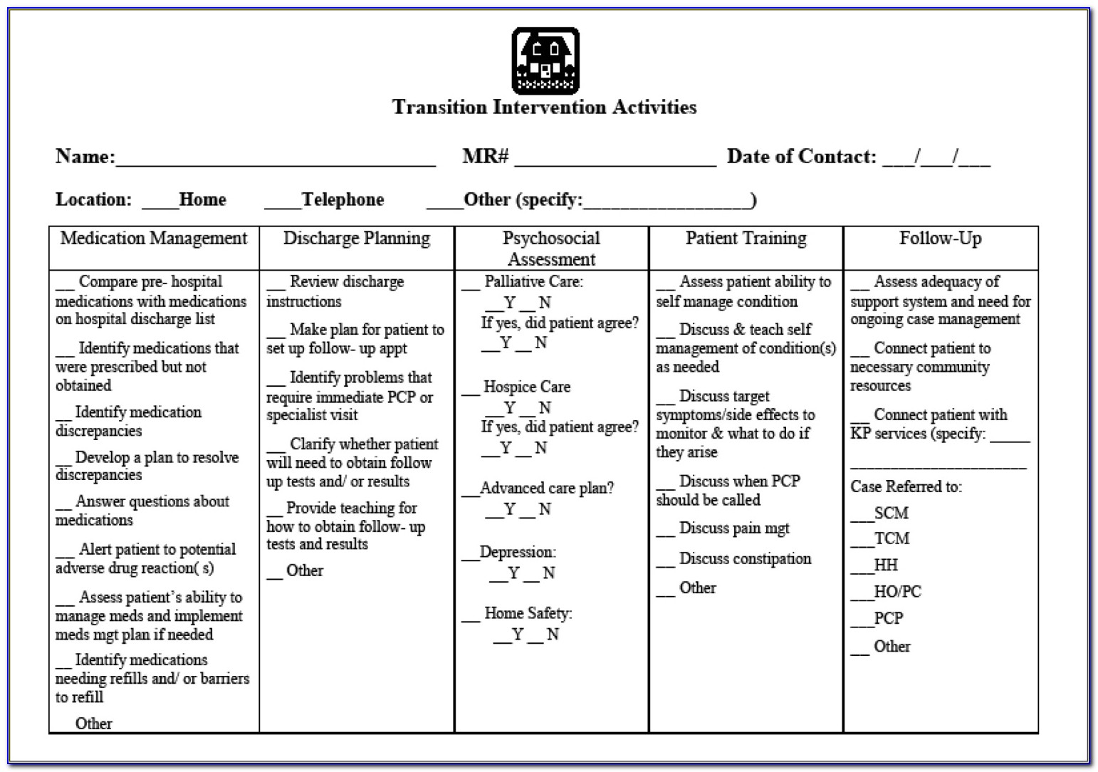 Discharge Care Plan Template