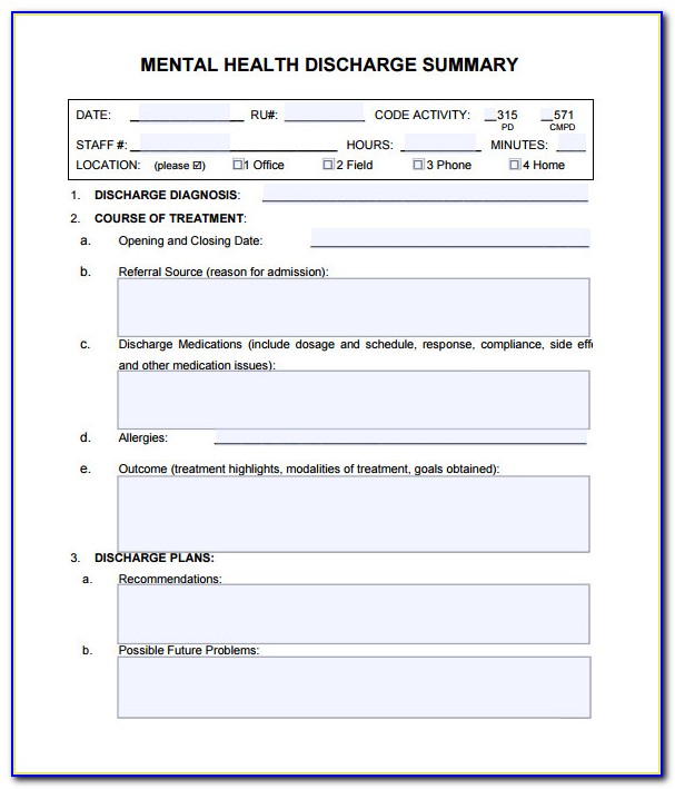 Discharge Summary Template Mental Health