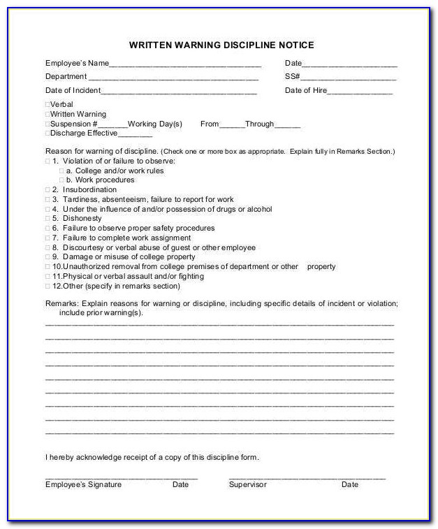 Disciplinary Counseling Form Template