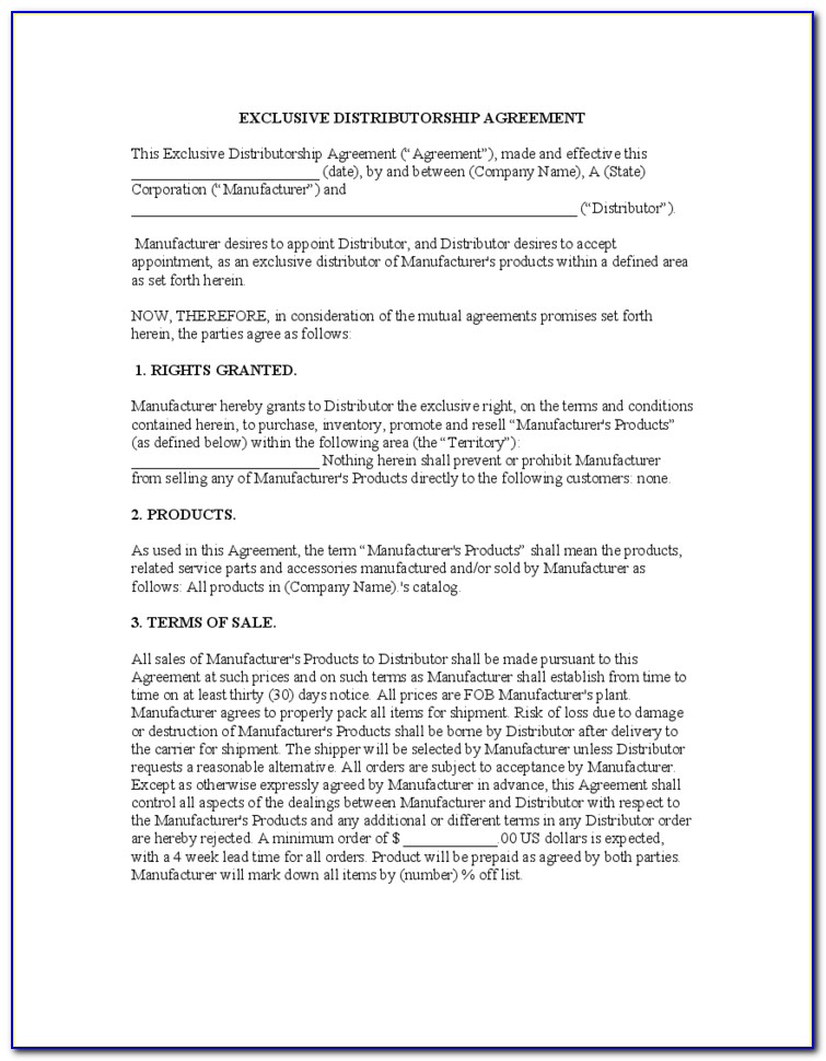 Distribution Agreement Template Word