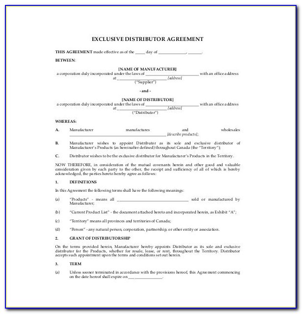 Distributor Agreement Sample India