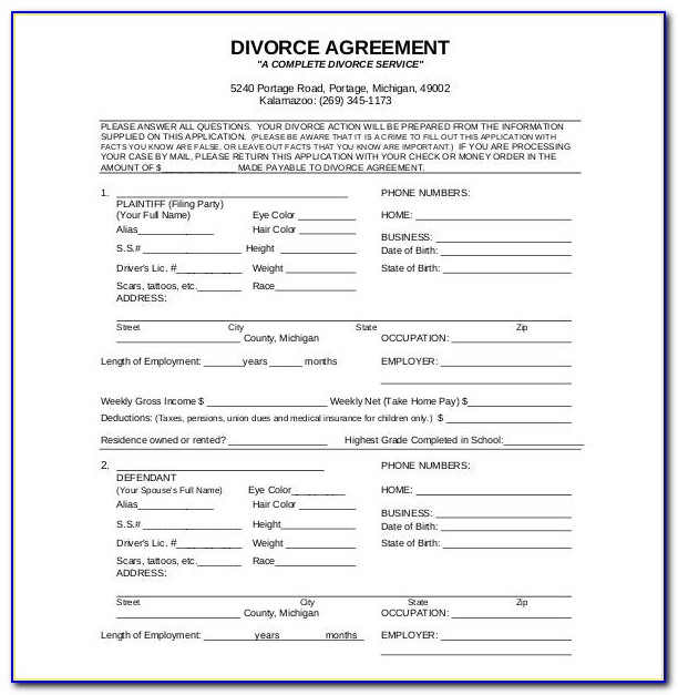Divorce Agreement Template Canada