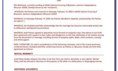 Divorce Settlement Agreement Template Indiana