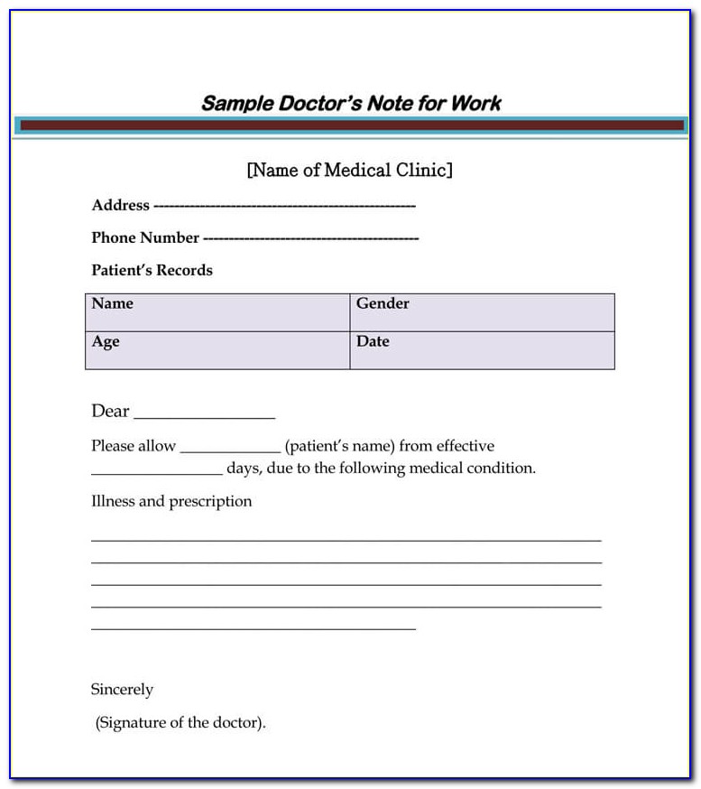 Doctor Sick Note For Work Sample