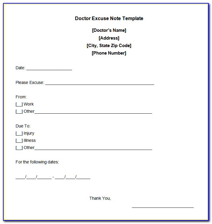 Doctors Excuse Notes Templates