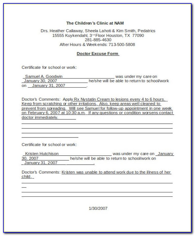 Doctors Note Template Pdf Free