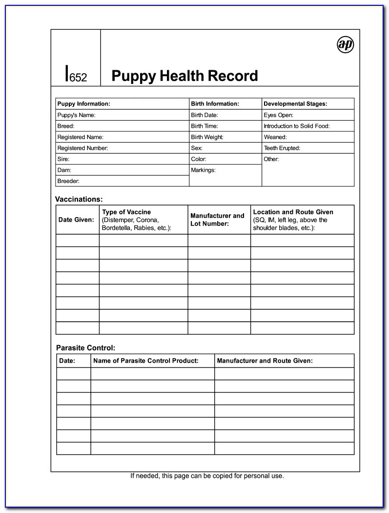 Dog Shot Record Printable