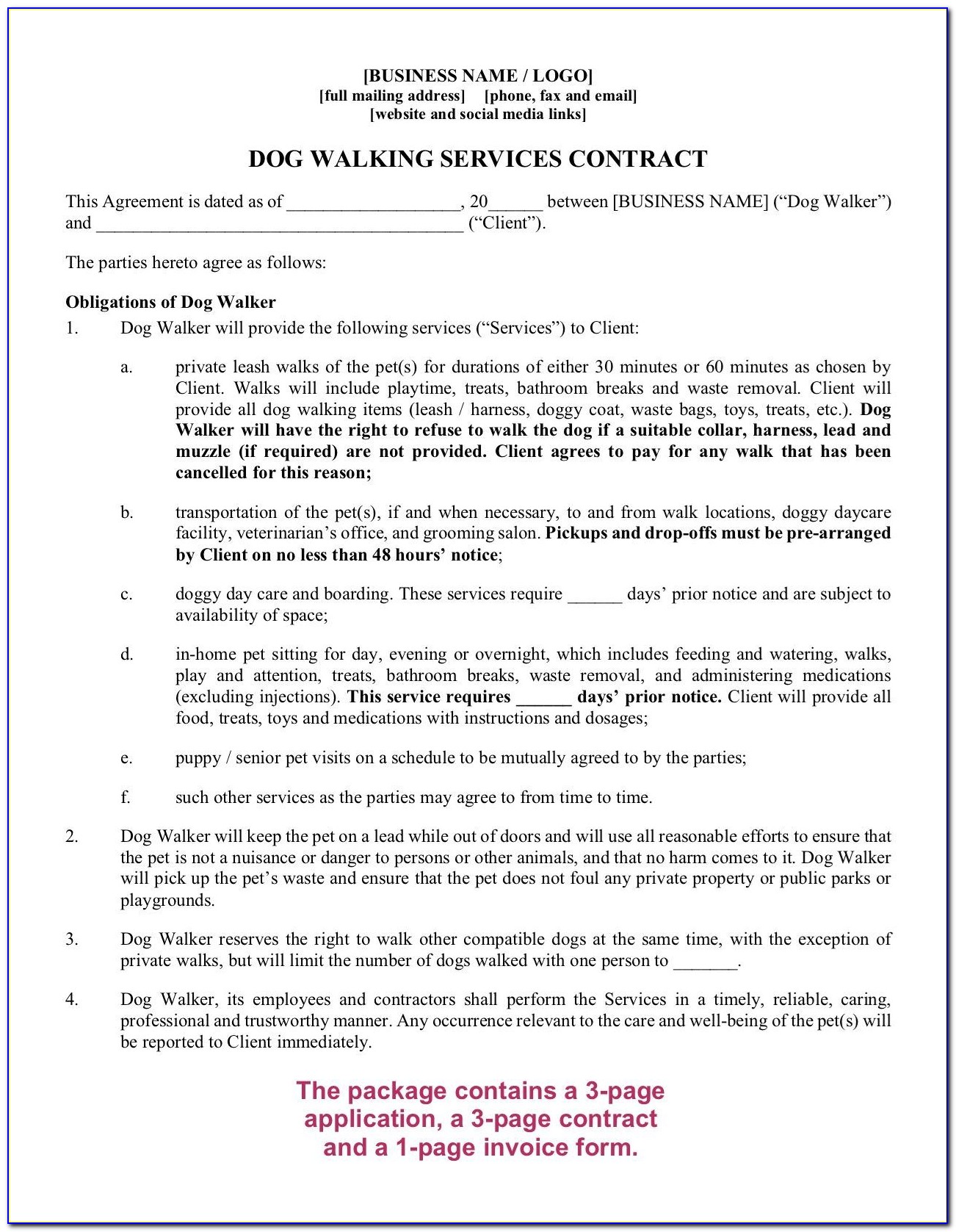 Dog Walking Contracts Samples Uk