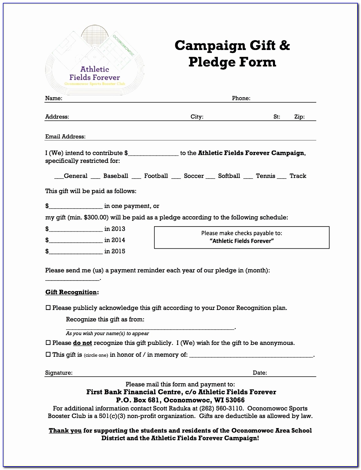Donation Pledge Form Template Excel