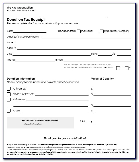 Donation Tax Form Receipt