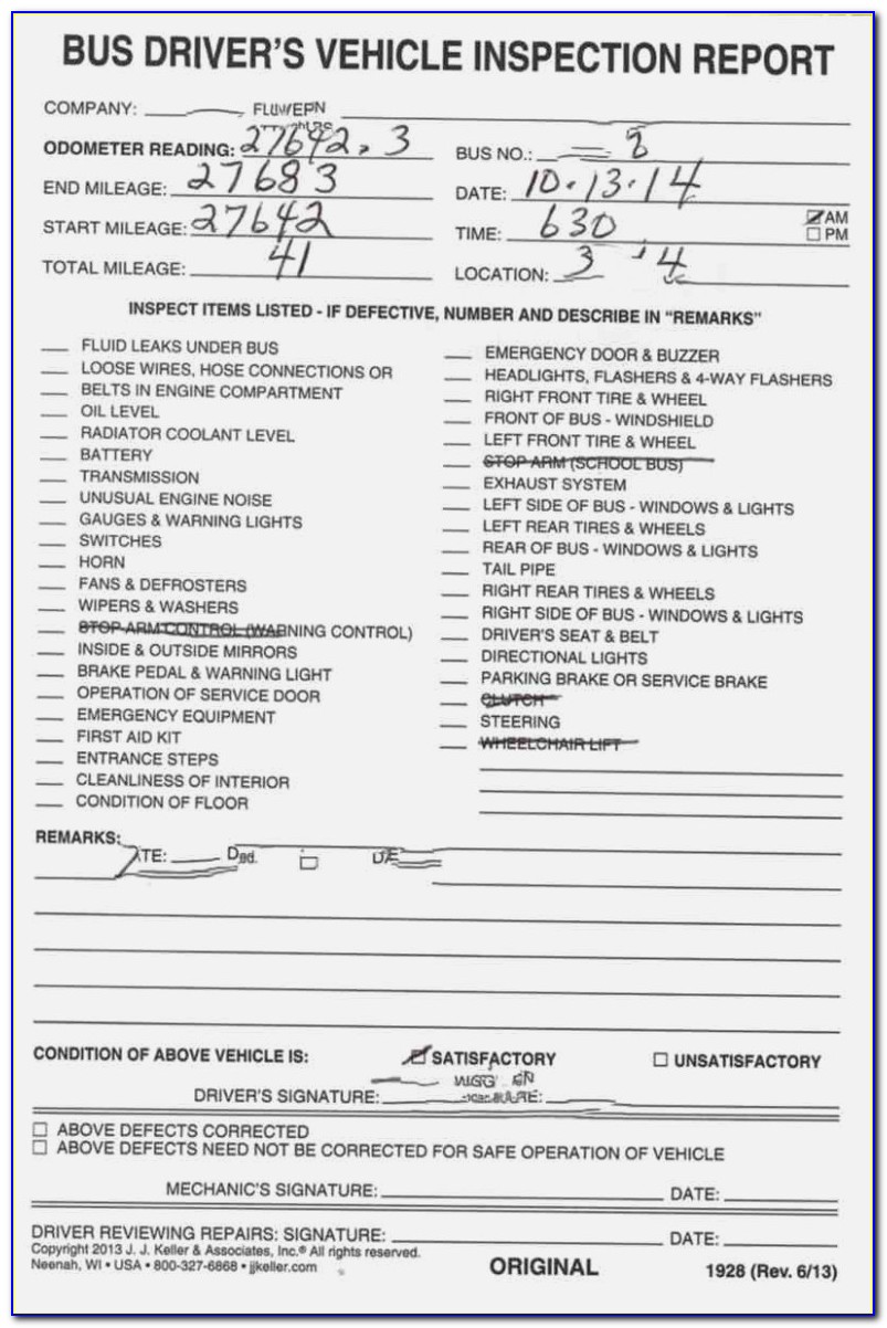 Dot Driver Vehicle Inspection Report Form