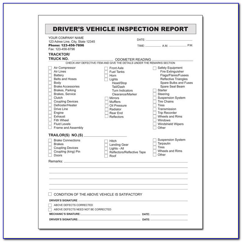 Drivers Vehicle Inspection Report Example