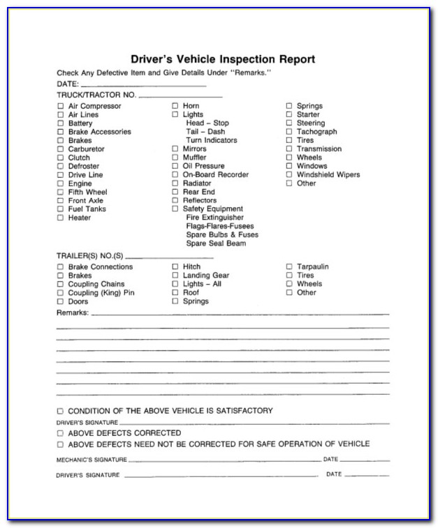 Driver's Vehicle Inspection Report Template