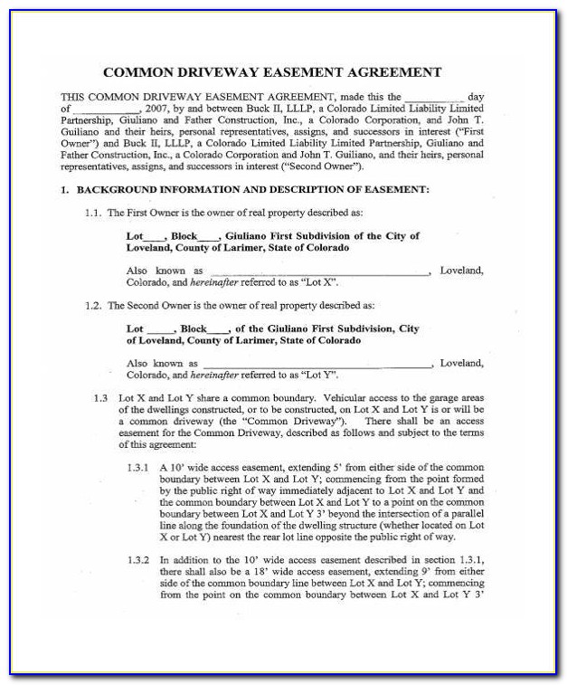 Driveway Easement Agreement Sample