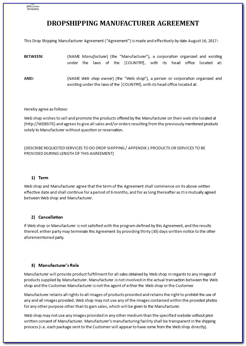 Drop Shipping Agreement Template