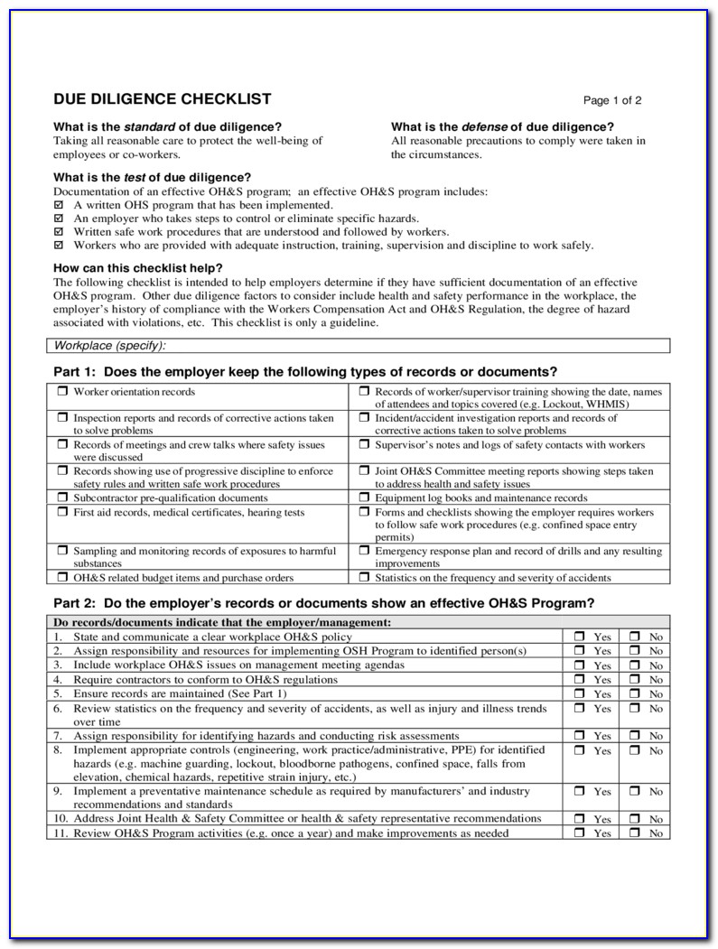 Due Diligence Checklist Form