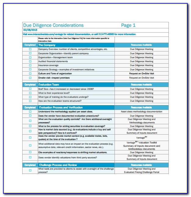 Due Diligence Checklist Template Uk