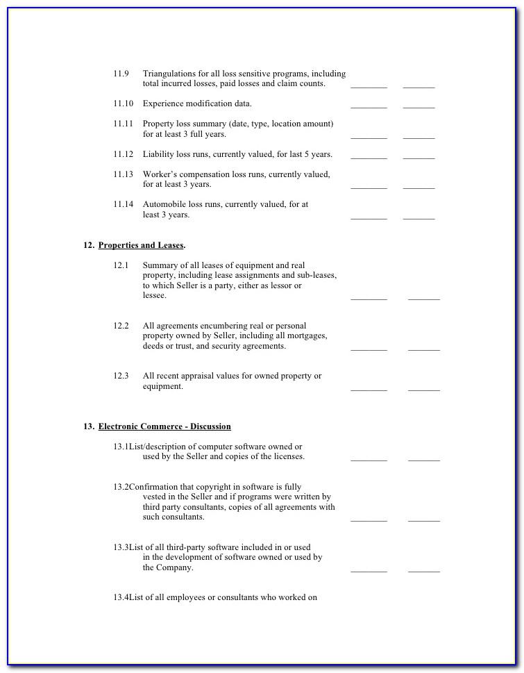 Due Diligence Checklist Template