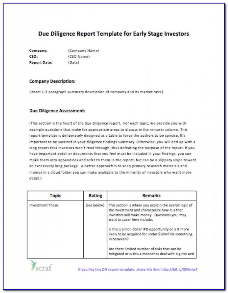 Due Diligence Report Template Download