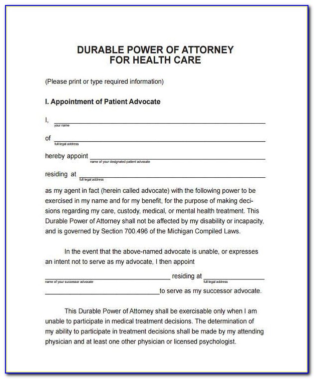 Durable Power Of Attorney Forms Michigan