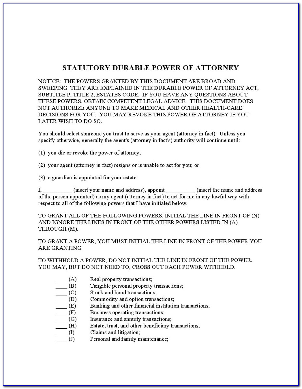Durable Power Of Attorney Texas Pdf
