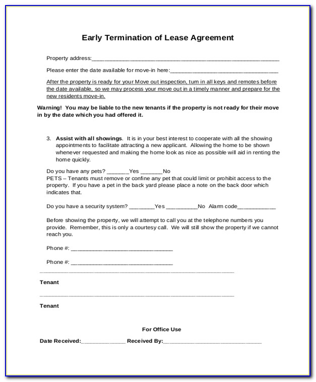 Early Termination Of Commercial Lease Agreement Template