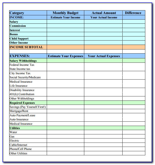 Easy Monthly Household Budget Template
