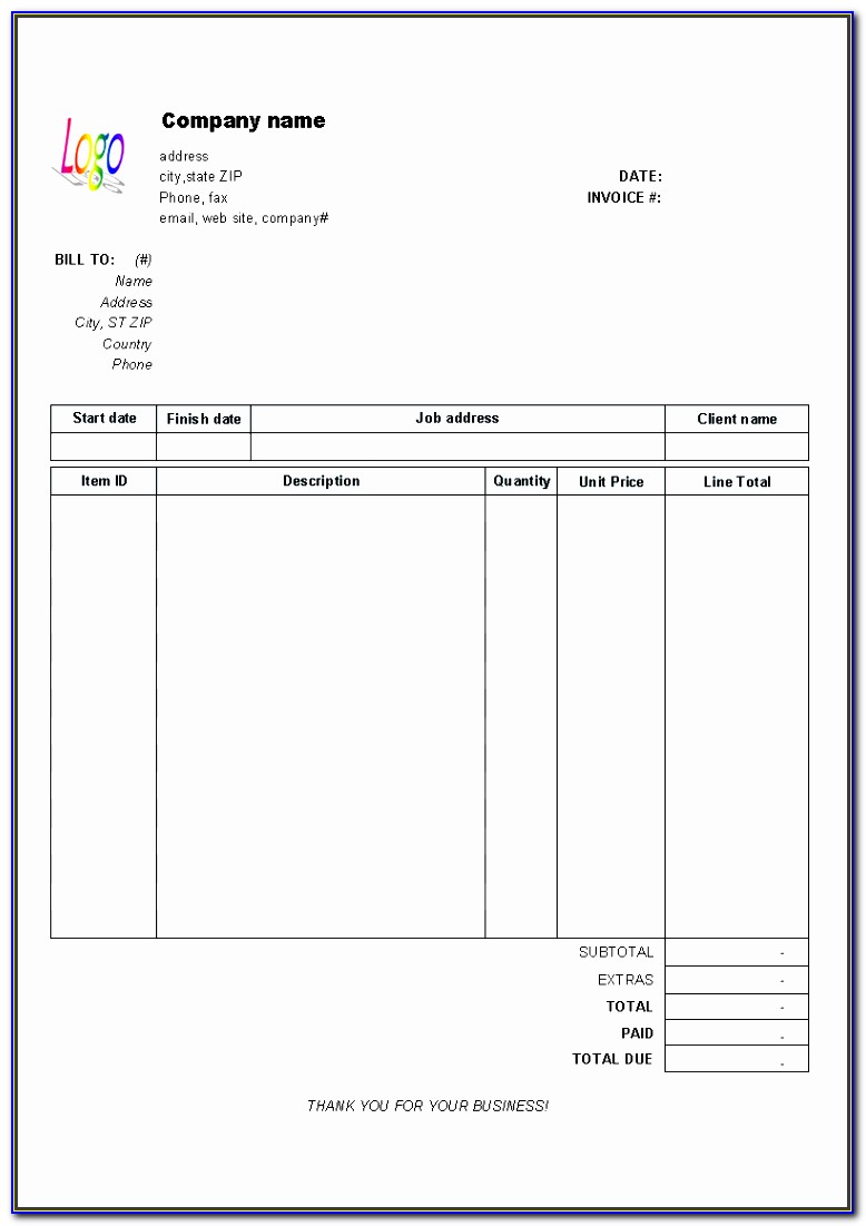 Editable Invoice Template Excel