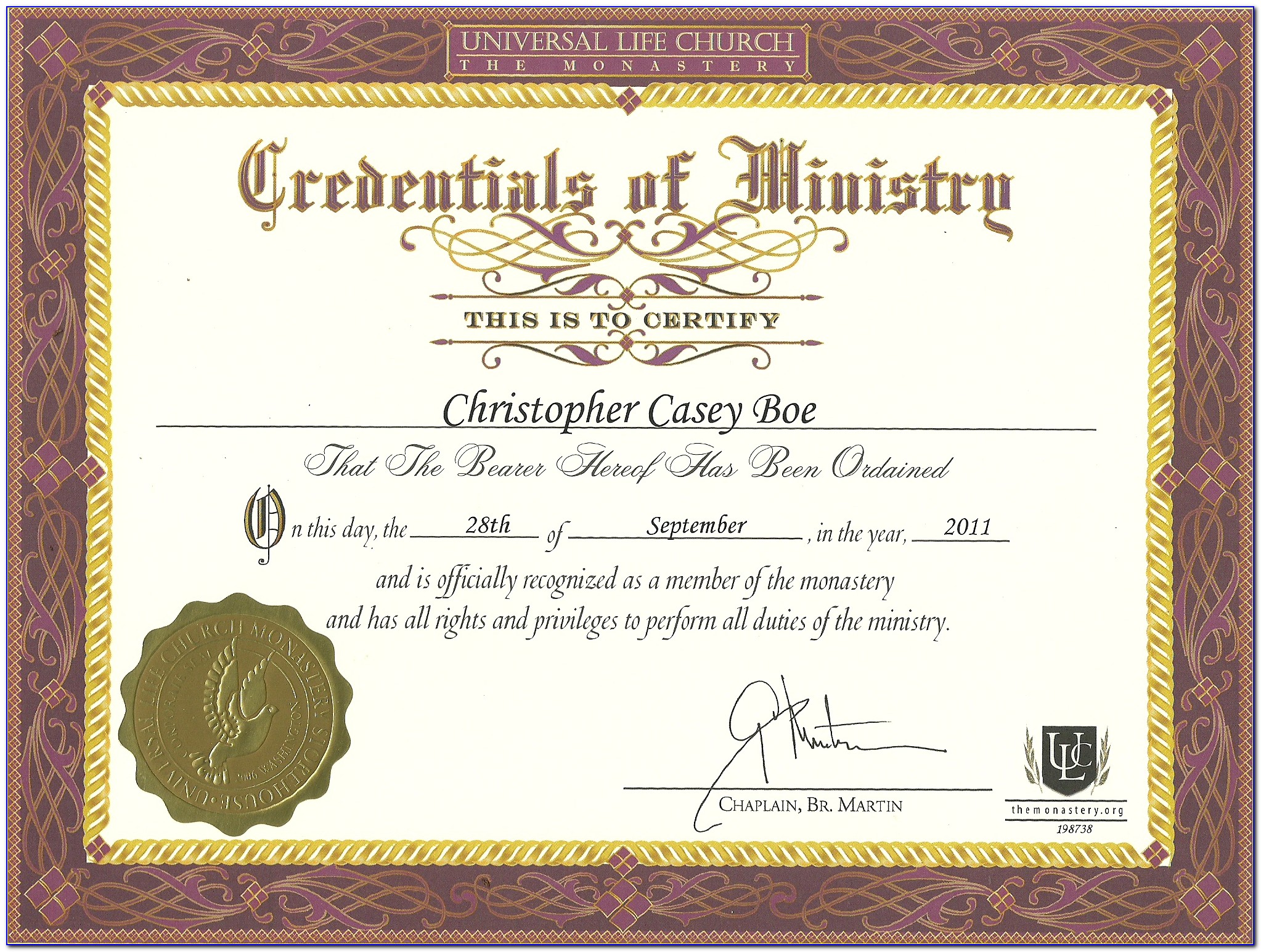 Elder Ordination Certificate Templates