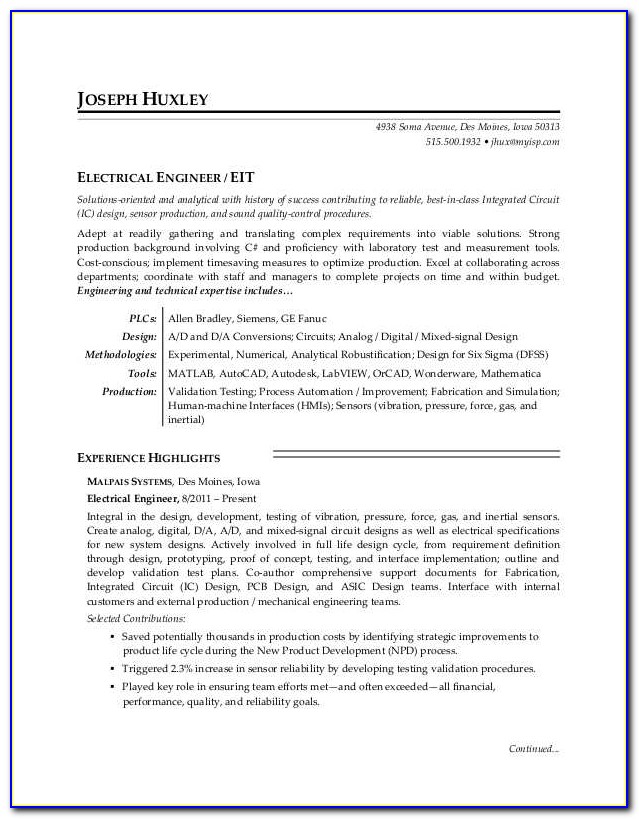 Electrical Engineer Resume Format Download