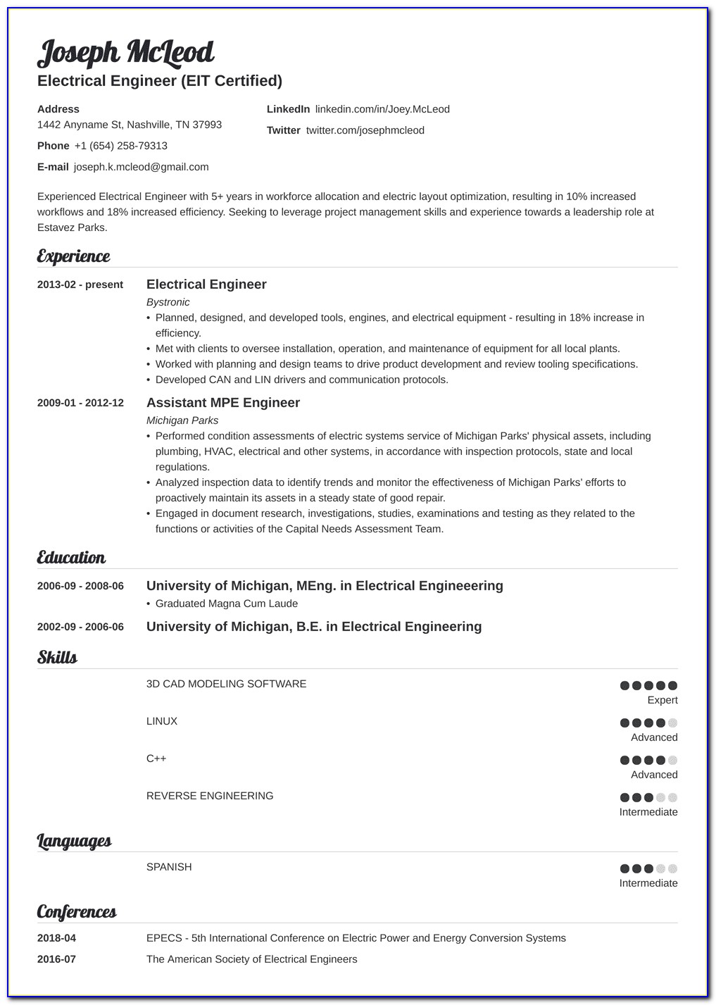 Electrical Engineer Resume Format Fresher