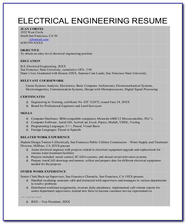 Electrical Engineer Resume Format In Word Download