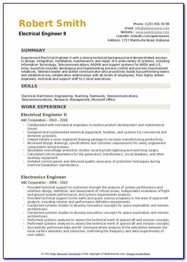 Electrical Engineer Resume Template Doc