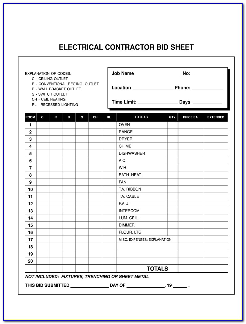 Electrical Estimate Template Excel